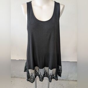 Umgee Long Black Tank Top  Lace Trim  Bottom. 2XL